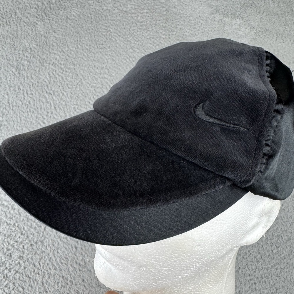 Vintage Nike Hat Cap Black Velvet Valor Strap Back Ladies‎ Womens Y2K Shiny 00s*